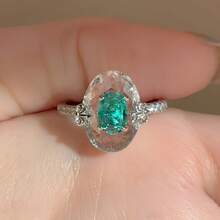 Women's Fresh Elegant Double Layer Inlaid Green Oval Zirconia Stone Artistic Retro Minimalist Open Ring - Green - View 4