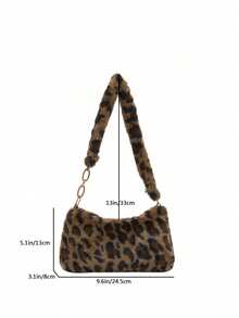 Leopard Print Fuzzy Shoulder Bag (Random Print Position) - Brown - View 5