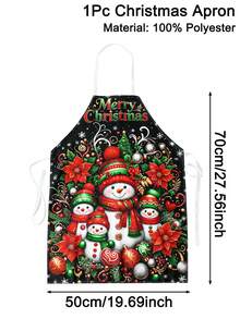 1pc Merry Christmas Apron - Snowman, Poinsettia, Xmas Ball Design, Polyester Holiday Decorative Apron, Suitable For Home Kitchen Baking, And Restaurant Servers, Christmas Kitchen Decor, Christmas Decorations - Multicolor - View 10