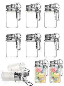 Mini Glass Bottle Keychain DIY Transparent Glass Message Bottle With Metal Key Ring, Bag Charm, Gift - Multicolor - View 3