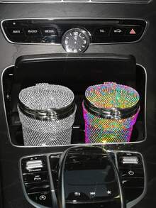 Luxury Diamond Ashtray Portable Car Ashtray With Lid Windproof, Suitable For All Vehicles, Fashion Creative Full Diamond Car Smoke-Free Cup Holder, Universal For All Car Models, Car Interior Shiny Decorative Accessory, Non-Electric - Multicolor - View 11