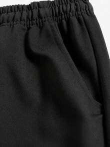 [Men's Plus Size] Spring/Summer New Men's Casual Pants, Knitted Elastic Waistband Drawstring Sweatpants, Letter Print Pattern, Suitable For Outdoor Activities And Jogging - Black - View 7