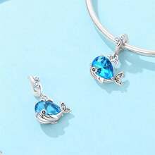1 Stück S925 Sterling Silber Ozean Stil Anhänger Perle, blauer Kristall Krabbe, Delfin, kleiner Fisch, Seestern, Quallen Formen, transparenter blauer Zirkonia eingelegt, frischer Tiefseeton, mit Geschenkbox, geeignet für Armband Halskette, handgefertigter DIY Schmuck, vielseitiges Sommer Strand Accessoire - Verschiedenfarbig - Übersicht 4