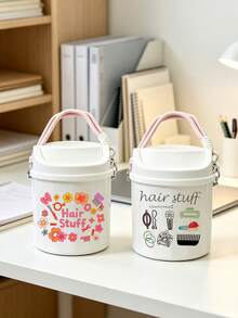 Stylish Cosmetics Print Swing Lid Car Trash Can, Detachable Hanging Rope,Multifunctional Desktop Sundry Storage Bucket, Makeup Brush Holder, Car Interior Decor, Back To School Holiday Gift,Household Essentials And Portable Travel Containers - Multicolor - View 8