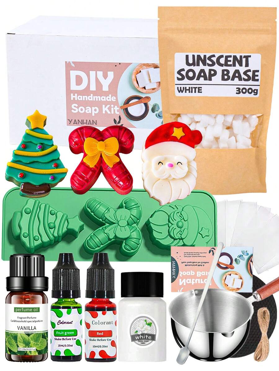 DIY Soap Making Kit,300g Transparent & White Soap Complete Craft Tools Molds Fragrance Oil Pigment DIY Raw Materials Kit,For Beginners,Christmas Soap Making - Soap - View 1