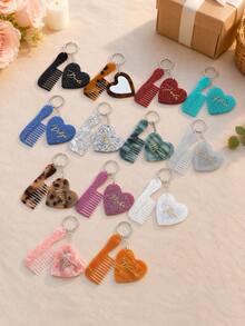 1pc Customized Laser Engraved Personalized Valentine's Day Heart Small Mirror Small Comb Decorative Keychain, Motel Keychain, Vintage Hotel Keychain, Women's Customized Name Car Keychain, Cute Bridesmaid Proposal Gift Keychain - Multicolor - View 4