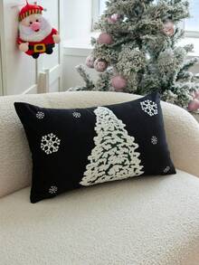 LCUHPCL 1pc Winter Atmosphere Christmas Tree Snowflake 3D Embroidered Pillow Case, Suitable For Bedroom, Living Room, Sofa, Daily Use, Party And Various Environments - Black - View 6