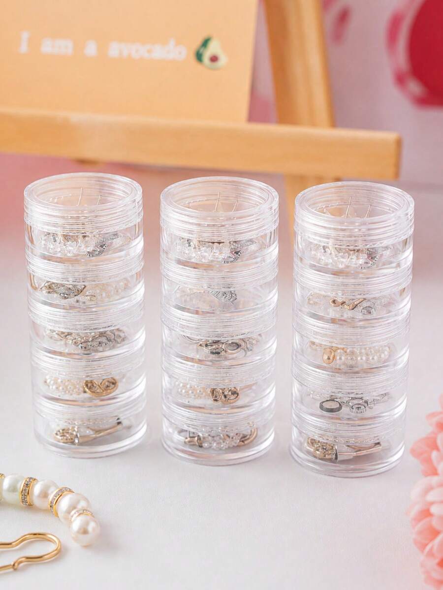 2/3pcs 5-Layer Exquisite Stackable Jewelry Storage Box, Ring Necklace Earring Anti-Oxidation Jewelry Box, Multi-Layer Portable Transparent Storage Box - Multicolor - View 1