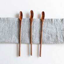1/3 件木质咖啡搅拌勺，长柄圆勺，厨房，圣诞礼物，学校用品 - 棕色 - 查看 2