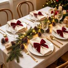 1 Set, Red, Green, Bow Christmas Napkin Rings, 12*12cm Seasonal Kitchen Table Decor, Christmas Home Decoration - Multicolor - View 4