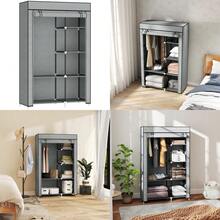 Fabric Wardrobe W/ Shelves Hanging Rail Foldable Wardrobe Light Grey - T0001-01-5955 - View 7