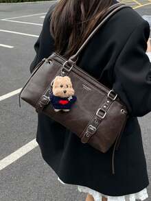Tas Tangan Gaya Motor Nicekee Street dengan Aksesoris, Tas Bahu Vintage Personalisasi Kapasitas Besar, Cocok untuk Berbelanja, Kencan, dan Bepergian - Kopi - View 5