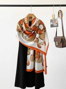 1PcVintage Chain Print Large Scarf, Soft Faux Cashmere Warm Shawl Wrap, Retro Old Money Style Fashion Neck Scarf For Women - Multicolor - View 6