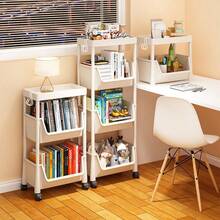 1pc White Mobile Storage Cart, Plastic Practical Storage Rack With Wheels, Adjustable Shelf Unit, Space-Saving For Living Room, Bedroom, Dorm, Office - Easy To Assemble, Sturdy Structure, Compact Design, Independent Stand, Tilted Shelves, Multi-Purpose - White - View 1