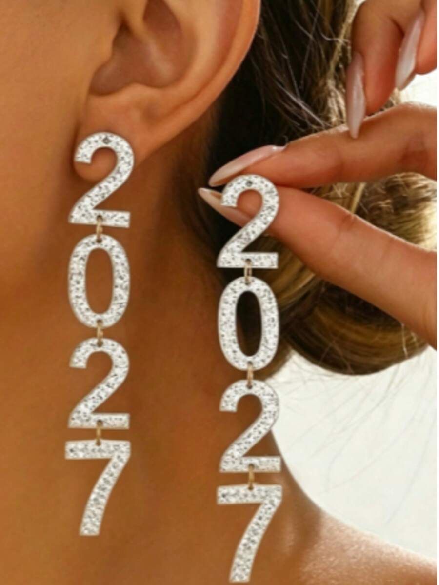 1 Pair Of Shiny Acrylic Swing Earrings, Fashionable And Unique Tassel Long 2027 Autumn And Winter Holiday Gift Earrings - Silver - View 1