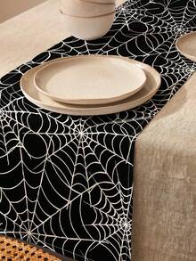 1pc Black & White Spider Web Halloween Pattern Printed Linen Table Runner, Placemat, Suitable For Holiday, Party, Birthday, Dinner, Kitchen, Dining Table Decor, Shoe Cabinet Storage Cabinet Cover, All Season Room Decor, Home Textile Decor Table Runner, Placemat - Multicolor - View 11
