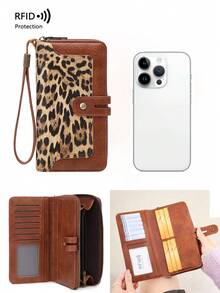 CHARM INFINITE Best-Selling RFID Anti-Theft Women's Wallet, Printed Color-Block European And American Style New Leather Clutch, Multi-Function Vintage Long Wallet - Brown - View 8
