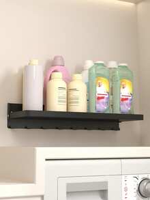 Wall-Mounted Laundry Storage Rack With Hooks, Heavy-Duty Metal Shelf, Bathroom Balcony Wall Storage Rack, Washing Machine Dryer Side Detergent Bottle Storage Rack, Bathroom Organizer - Multicolor - View 3