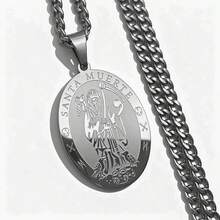 Grim Reaper Oval Pendant Necklace Unisex Stainless Steel Gold Scythe Skull Jewelry - Pendant Necklace - View 10
