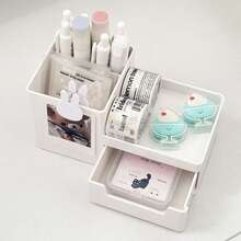 [Back To School]Cute Rabbit Desktop Storage Box With Drawer And Photo Frame, Multi-Functional Stationery, Cosmetics And Small Items Organizer, Macaron Color Office Dormitory Desktop Storage Rack - Compartment Pen Holder - View 5