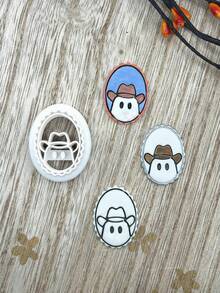 Oval Scalloped Ghost Polymer Clay Cutters, Bow Cowboy Hat Embossed Molds, Handmade Dangle Earring Charms, DIY Spooky Jewelry Craft Supplies - White - View 5