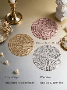12pcs, Gold Hollow Beverage Coasters, Washable Table Accessories, Non-Slip Table Mats, Breathable And Heat Dissipating, Lightweight And Easy To Store, Suitable For Restaurants, Cafes, Homestays, Compatible With Afternoon Tea, Festivals, Parties, Gatherings, Birthdays, Weddings, Dinner Parties. - Multicolor - View 3