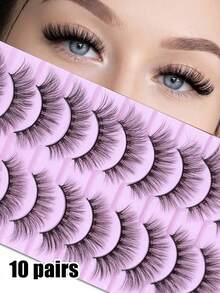 10 Pairs 15mm Cross Style False Eyelashes, 3D Fluffy Lightweight Reusable Lashes, Outer Corner Lengthening Natural Look, Suitable For Halloween, Christmas & Daily Makeup - View 1