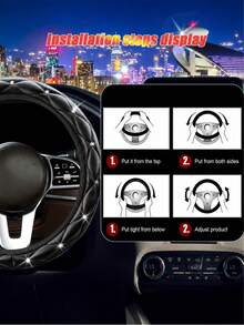 Women's Shiny Rhinestone PU Leather Car Steering Wheel Cover, Fits 14.5-15 Inch Steering Wheels, Breathable Anti-Slip All-Season Design, No Inner Ring, Easy Installation, Universal Car Interior Accessory - Style a - View 8