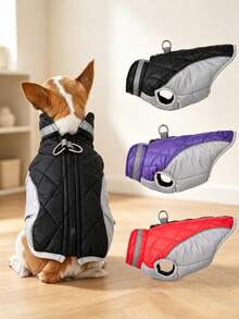 1pc Autumn/Winter Warm Pet Apparel Coat Thickened With Reflective Jacket For Pets Outdoor Windproof Clothes Suitable For Small Medium Dogs - Multicolor - View 3