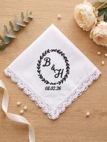 1pc Personalized Bride Wedding Handkerchief, Custom Text Hankerchief, Custom Keepsake Handkerchief For Wedding Bridal Party Gift - Multicolor - View 8