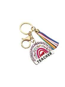1pc Teacher Theme Keychain, Rainbow Leopard Print Wooden Pendant With Book Charm And Colorful Tassel, Portable Key Ring Accessory, Suitable For Car Keys And Bag Decoration, Ideal Thank You Gift For Educators On Teacher's Day, Back To School And Holidays - Multicolor - View 12