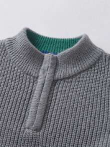 Sweater Rajut Pullover Setengah Resleting Gaya Preppy untuk Anak Laki-laki, Cocok untuk Pakaian Sekolah Sehari-hari di Musim Semi, Gugur, dan Dingin - Grey - View 6