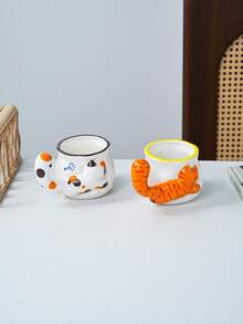 1pc 3D Cat Tail Handle Ceramic Mug, Cute Embossed Kitten Water Cup, Home Coffee Cup, Gift - Multicolor - View 5