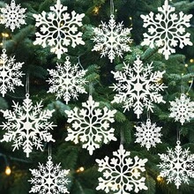 24pcs Random Glitter Snowflake Christmas Tree Decorations White | Plastic Material, Multiple Sizes, Shatterproof, Suitable For Indoor Winter Wonderland And Christmas Party Decor - Plain White, No Glitter - View 6