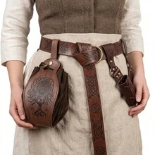 1 Set 3pcs Medieval Vintage Knight Belt - 165cm Length, Renaissance Style PU Leather Belt & Wallet, Sword Scabbard Set, Viking Warrior Cosplay, Unisex, Suitable For Halloween LARP Events - A - View 1