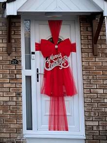 1pc Extra Large Red Organza Bow Door Decor, Reusable, Rhinestone Bow Set, Suitable For Door Decor And Christmas Tree, Perfect For Christmas, Birthday, Valentine's Day, Wedding And Anniversary - one-size - View 7