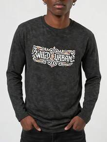 Men's Exotic Elephant Totem Drop Shoulder Loose Round Neck Long Sleeve T-Shirt - Black - View 2