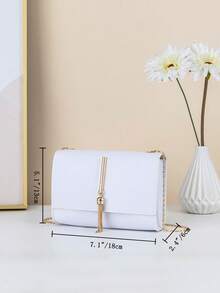 Crossbody Bag With Tassel Pendant Accessory - White - View 2