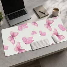 A Pink, Minimalist, Oversized, And Durable Leopard Mouse Pad Featuring A Butterfly Aesthetic-Suitable For Gaming, Office Use, Laptop Keyboards, Or As A Leopard Desk Mat, A Non-Slip Short Plush Base, And Is Available In Multiple Sizes - View 2