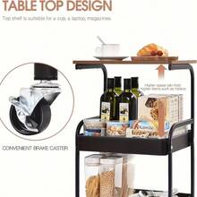 3-Tier Metal Utility Cart, Metal Storage Rack With Wooden Top, Rolling Cart With Wheels, Multi-Functional Storage Rack, Durable Steel Frame, Suitable For Kitchen, Office, Bedroom, Living Room - View 10