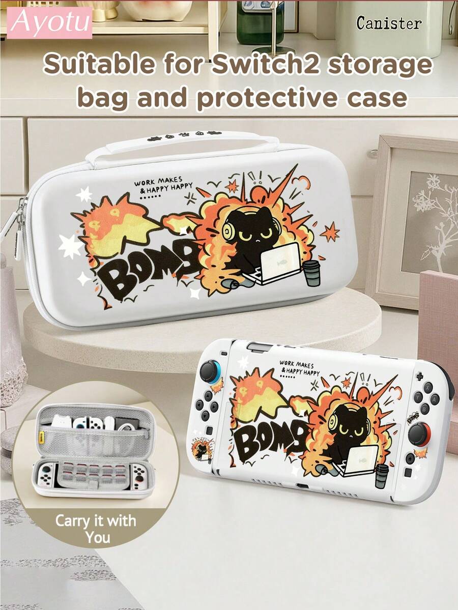Ayotu Suitable For 2025 New Switch 2 Cartoon Black Cat Theme Game Console Shell And Accessories, Set Includes Protective Case, Storage Bag, Joy-Con Controller Protective Cover And Other Various Style Accessories, Ideal Choice For Back To School Gift.