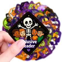 50Pcs Halloween Cartoon Reward Stickers, Waterproof Praise Incentive Decals With English Words For Classroom Motivation And Planner Decoration - 50 PCS - View 5