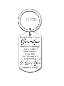 1PC/6PCS/12PCS/24PCS I Love You Grandpa Cartoon Bear Holding Hands Keychain, Grandfather Keychain Father's Day Gift, Best Hero Keepsake For Granddaughter And Grandson - Silver - View 12