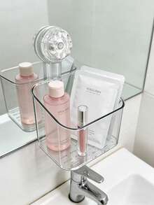 1PC Transparent Non-Perforated Hook, Traceless Adhesive Hook, Bathroom And Kitchen Storage Box, Cosmetics Storage, Skin Care Products Storage, Beauty Tools Storage, Toiletries Storage Box, Multi-Functional Storage Box - A - View 2