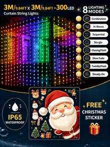 Solar Powered Curtain Lights, Random Window Sticker Gift, Outdoor Garland Lights, 8 Lighting Modes, Waterproof, Solar Fairy String Lights, 300/200/100LED, Garden, Yard, Eaves, Gazebo, Wedding, Camping, Party, Window, Wall, Balcony, Christmas Decoration - Solar Led String Light - View 15