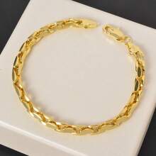 1pc Minimalist 18K Gold-Plated Copper Smooth Hollow Cube Chain Bracelet, Suitable For Women And Men, Daily And Party Wear, Fashionable Multi-Layer Jewelry - Gold - View 5