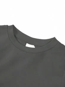 Girls Crew Neck Loose Long Sleeve Top, Fall   Winter Cotton Top, Girls Street Style Clothing - Grey - View 7