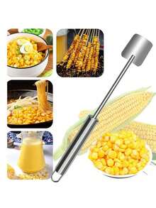7pcs Corn Peeler Stripper Set, Stainless Steel Kernel Remover Tool, Flat Corn Shovel Cutter, Household Kitchen Gadget For Quickly Threshing Fresh Corn, Home Cooking DIY Meal Prep Daily Kitchen Cooking Prep Helper Accessory - Multicolor - View 7