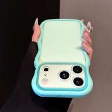 1pc Cute Wavy Edge Phone Case, Compatible With IPhone 17 ProMax/17Pro/17/11 12 13 14 15 16 Pro Max, With Camera Lens Protection, Suitable For - Mint Green - View 4