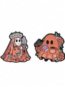 1 buah/2 buah Bros Wanita Hantu Bunga Kartun Lucu, Pin Dekoratif untuk Tas & Pakaian, Hadiah Liburan - MultiWarna - View 6